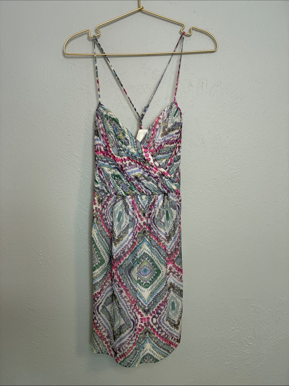 Shoshanna Pink, Green & Blue Printed Spaghetti-Strap Midi Dress